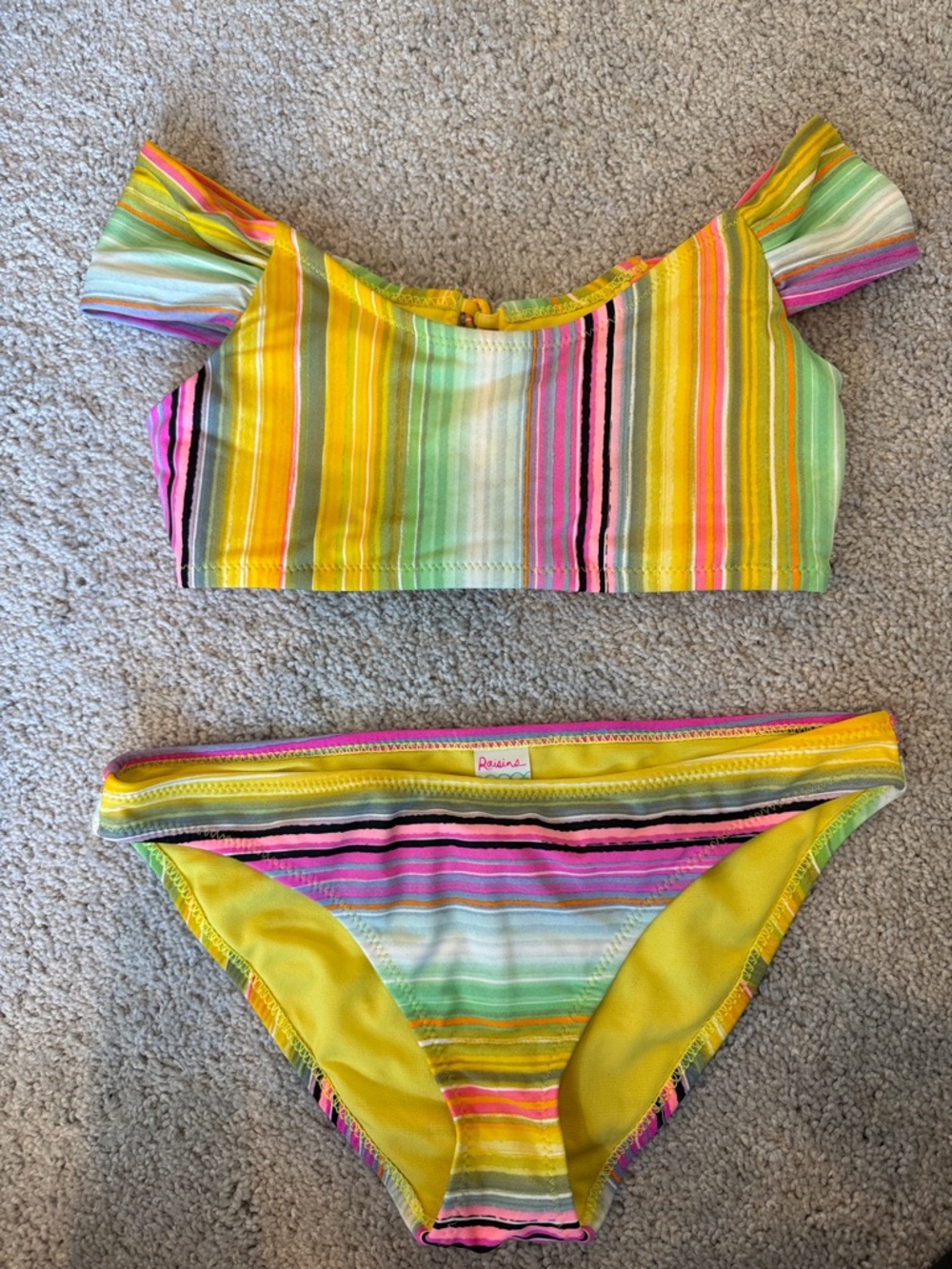 Raisins Bright Striped Bikini Set in Yellow, Pink, Green